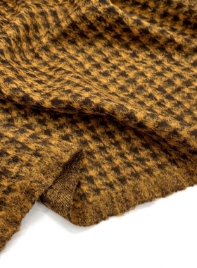 柔软弹力 姜黄色小千鸟格弹力针织毛料羊毛布料秋冬披肩半裙布料