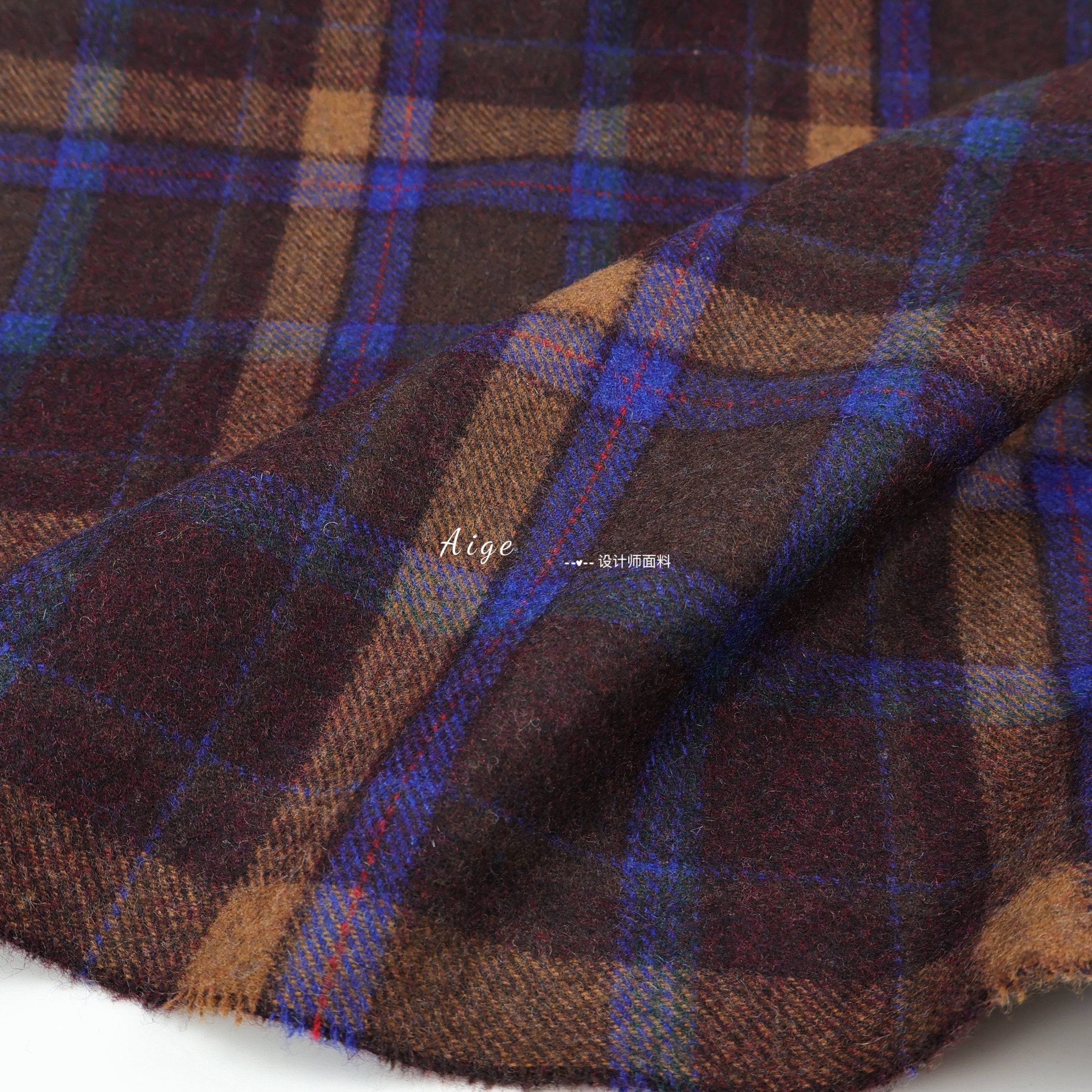 进口 深棕色彩色格纹90%wool羊毛毛呢毛料面料大衣西装裙子布料
