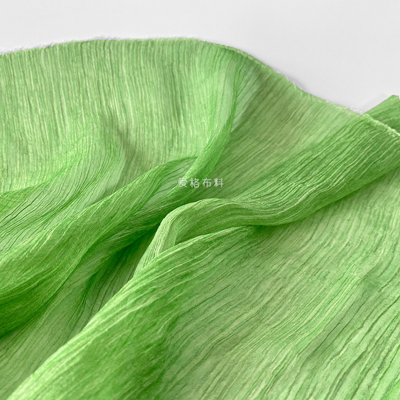 浅葱绿纯色轻薄半透竖纹褶皱肌理草木染布料衬衫袍子汉服春夏面料