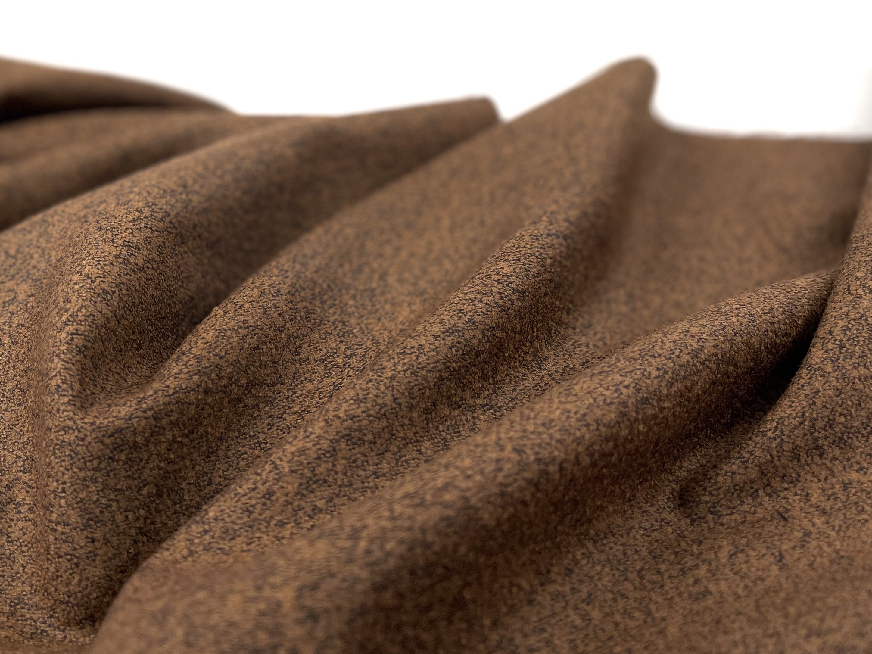 原装出口 复古焦糖棕色榨蚕丝精纺羊毛细纹圈圈肌理面料西装布料