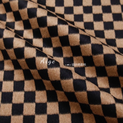 加厚柔软 驼色格子格纹毛呢羊毛顺毛毛料布料秋冬外套大衣面料DIY
