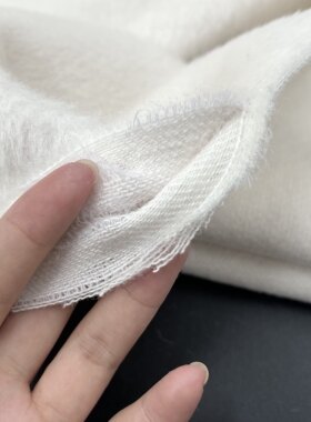 加厚双面 米白色85%wool长毛顺毛羊绒面料秋冬大衣外套夹克袄布料