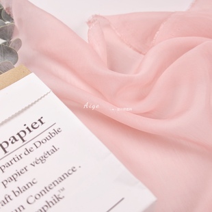 真丝丝麻●薄款半透明柔美樱花粉细腻亚麻丝麻时装面料汉服布料