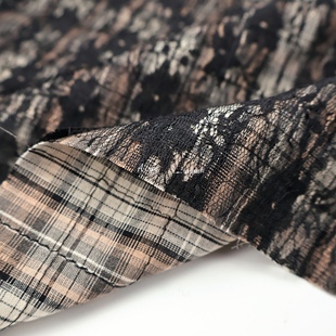 设计师款 卡其色格纹+复合蕾丝棉布面料春夏衬衣连衣裙手工布料