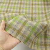 90%羊毛 绿色灰色撞色小格纹双层双面羊毛毛呢大衣外套风衣布料