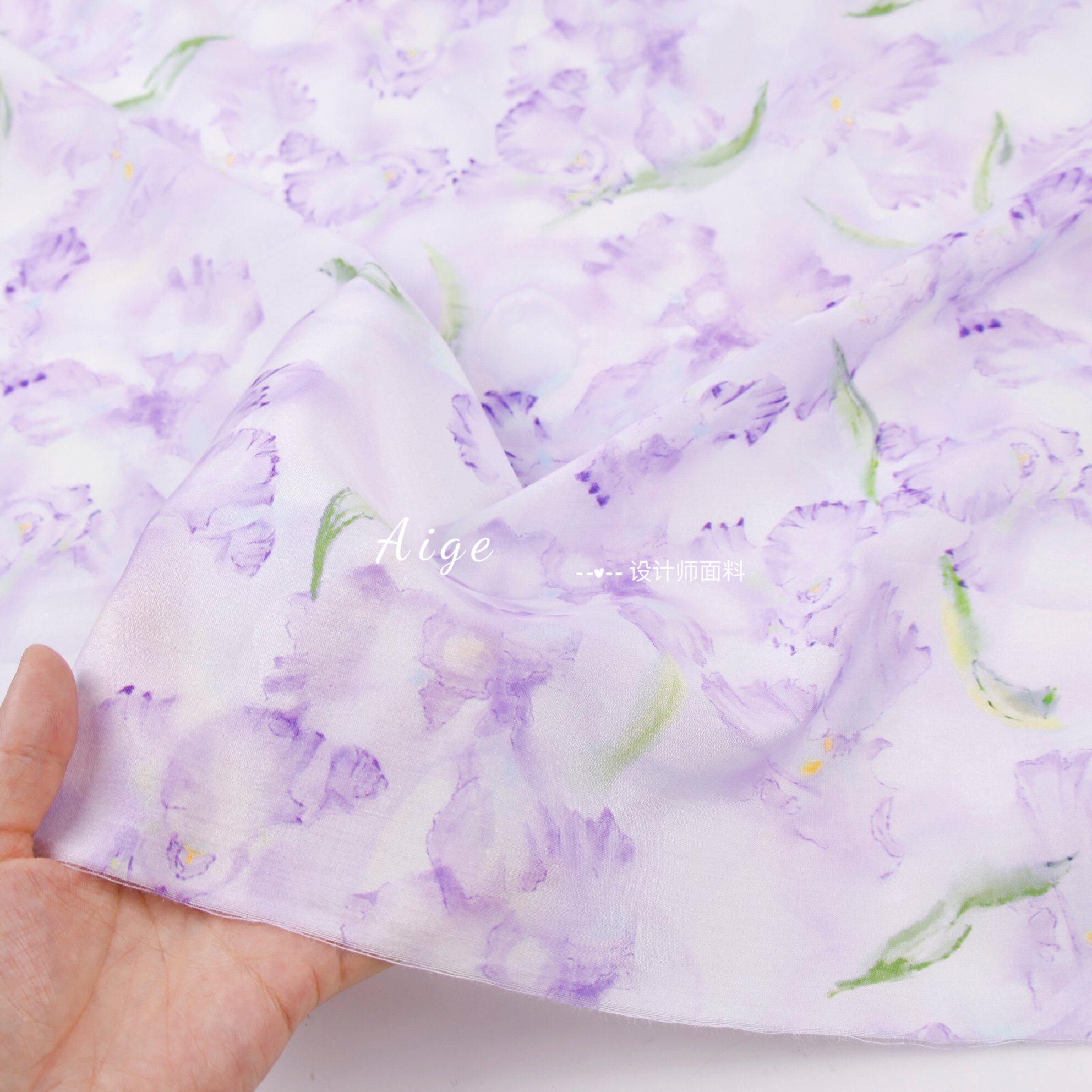 珠光微透垂感 淡紫色超仙鸢尾花印花天丝麻面料衬衫连衣裙布料DIY