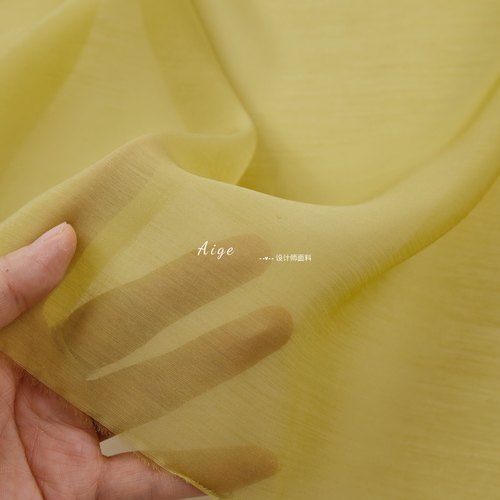 真丝丝麻●薄款半透明雾面秋香黄细腻亚麻亲肤时装面料汉服布料