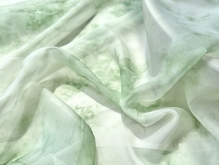 柔软垂感透明 淡绿色水墨不规则扎染化纤天丝布料 纱裙汉服面料