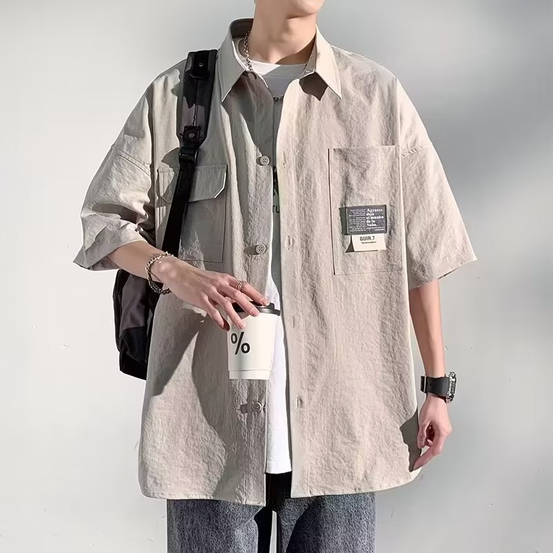 痞帅夏季男生潮流搭配一整套短袖青少年衬衫潮牌男装套装学生帅气