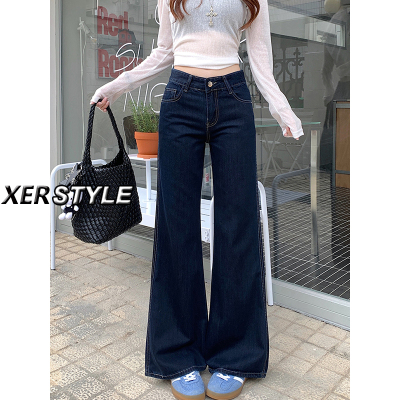 145小个子辣妹复古深色低腰微喇牛仔裤女秋季直筒显瘦阔腿喇叭裤