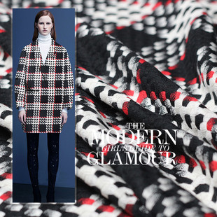 七彩之韵羊毛粗纺细纱线编织黑白红配色秋季外套服装面料