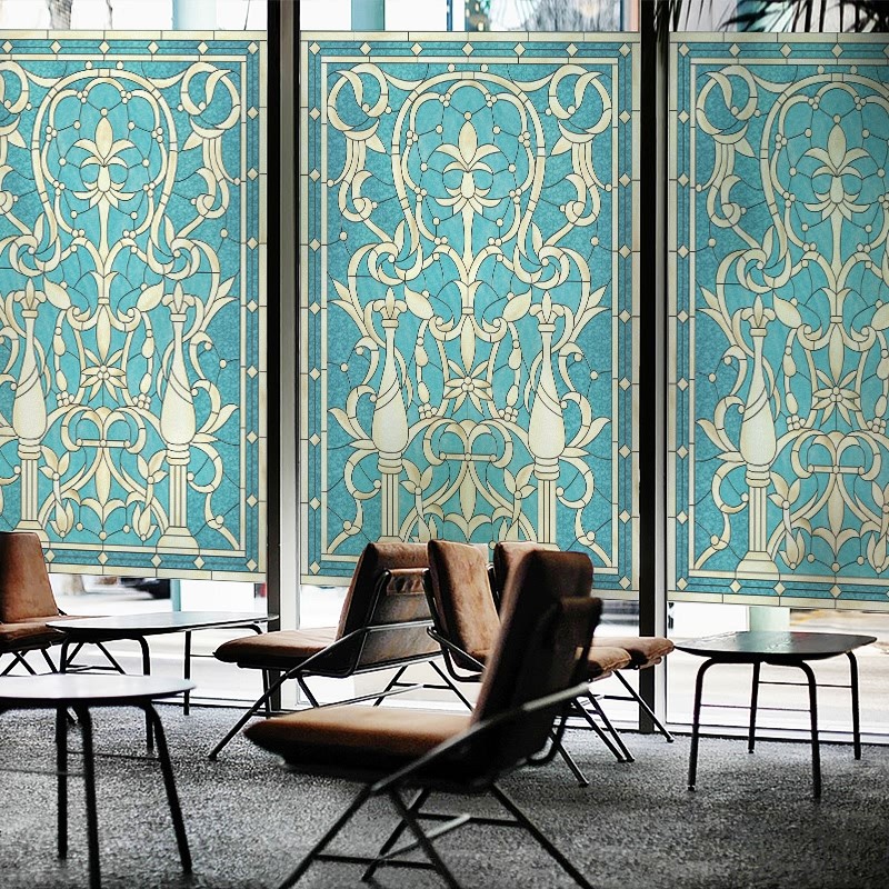 欧式复古彩色静电玻璃贴纸透光不透明磨砂推拉门窗户玻璃贴膜家用