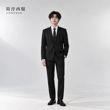 黑色西装商务装单排扣西服套装男秋季上班正装易打理商务绅士青年