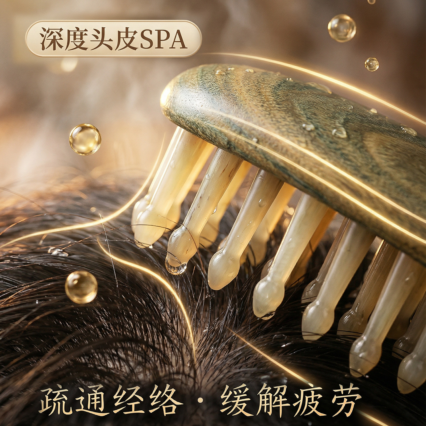 天然绿檀木头皮按摩梳牛角木梳女士专用防脱头部经络按摩梳子家用