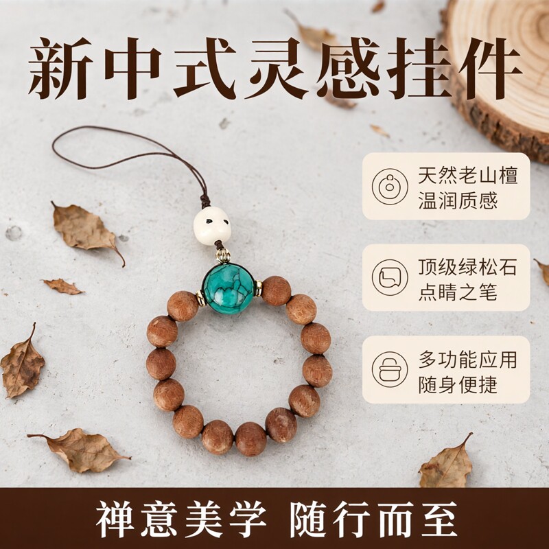 防丢手机链挂件老山檀单珠菩提阿呆绿松手捻指环吊坠DIY装饰