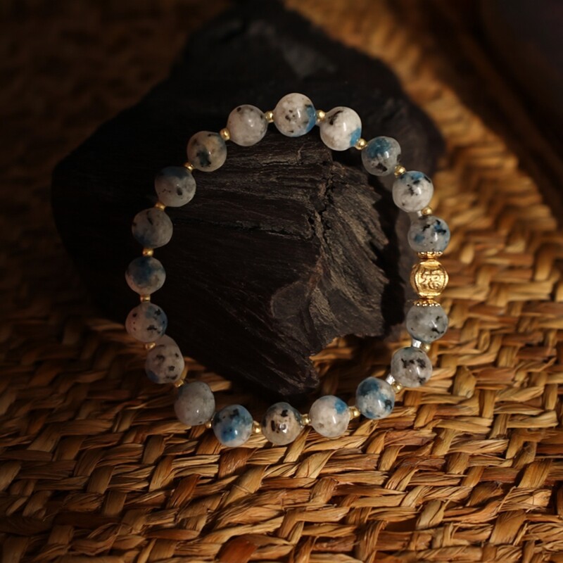 天然k2水晶8mm圆珠手串蓝铜矿花岗岩能量水晶原石打磨男女款手链