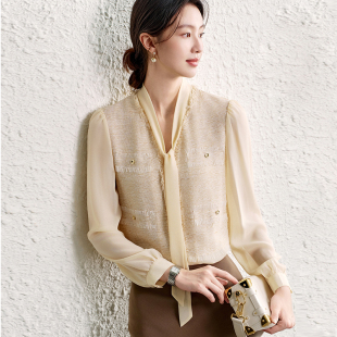 飘带衬衫 女高级轻奢洋气 浅春系多巴胺日光黄小香风拉毛法式 OFFIY