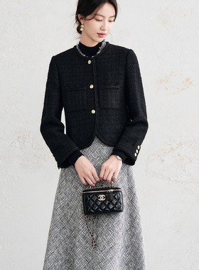 OFFIY-断货王CEL**E同款 羊毛黑金小香风秋冬巨好看短外套25新款