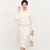 财阀千金驾到 高腰小香风白色御姐正式 场合短西装 OFFIY 半裙套装