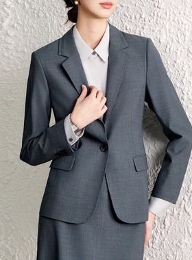 OFFIY-高级羊毛系列TOP灰色面试会议西装半裙职业修身气质套正装