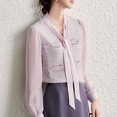 25新款 初春独特超好看小香风上衣气质飘带衬衫 重要场合小衫 OFFIY