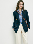 金扣布雷泽气质职场宽松双排扣廓形藏青西装 OFFIY 高级感经典 外套