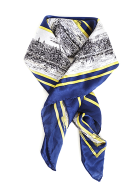 OFFIY-塞纳河岸蓝黄色职业桑蚕真丝巾商务OL石原里美校阅女孩同款