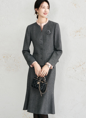 OFFIY-山茶花 显瘦羊毛高级灰色职业短款气质西装外套25秋冬新款