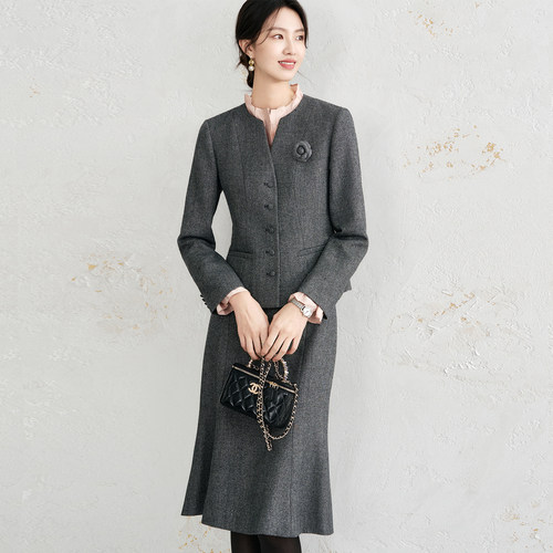 OFFIY秋冬收腰显瘦V领西装套装