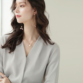 白衬衫 OFFIY 女 职业公务员面试西装 内搭长袖 职场高级气质 V领法式