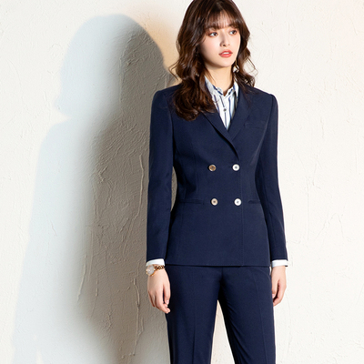干练职业通勤双排扣西服秋冬套装