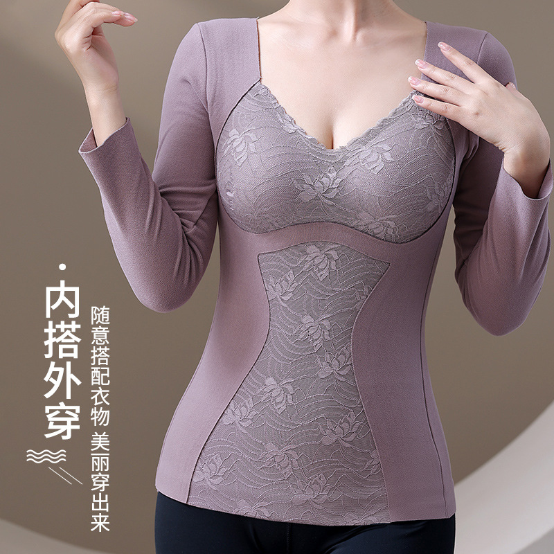 秋冬德绒带胸垫加绒加厚保暖上衣