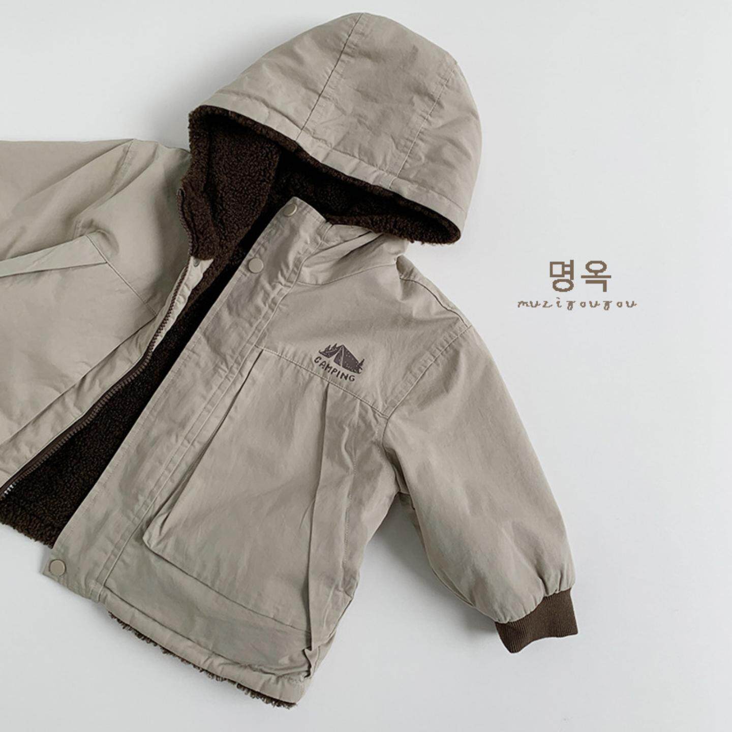 双面穿~韩系风儿童夹棉加绒加厚外套男女童冬季日系户外棉衣潮童