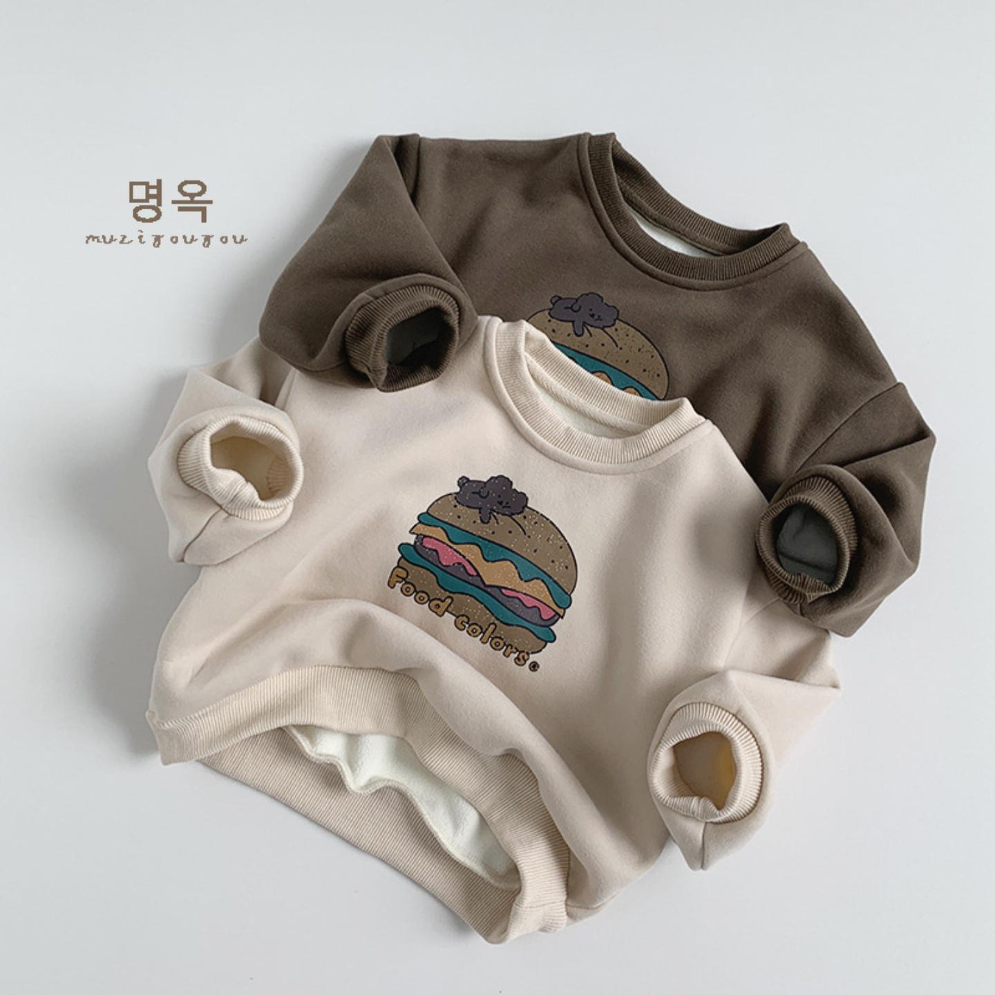 童装儿童印花加绒卫衣中小童韩版复古百搭保暖上衣绒衫男女童上衣