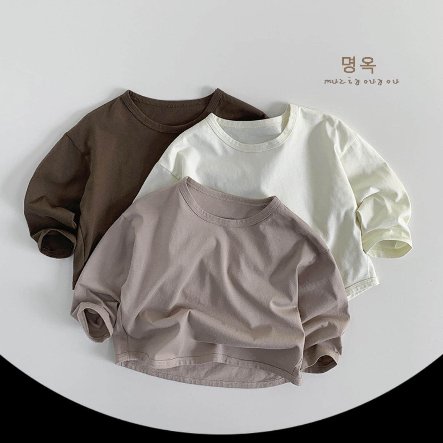 基础百搭T恤2026新款儿童宽松长袖T恤男女宝宝纯色圆领打底衫春装