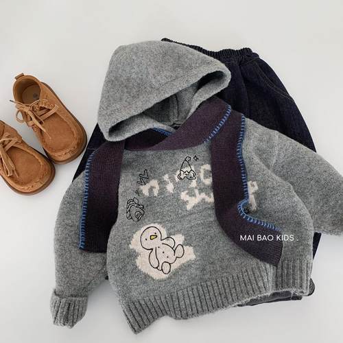 麦宝儿童毛衣2025冬季新款男女童卡通连帽针织衫宝宝洋气冬装