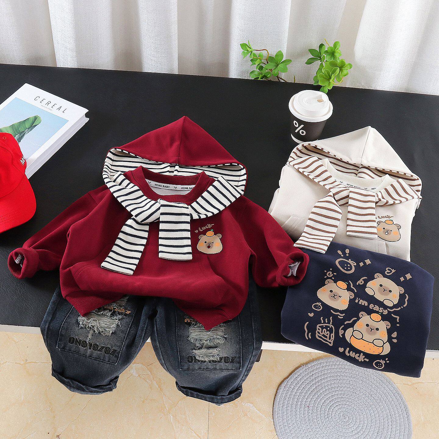 韩范小男童春装洋气时髦2儿童衣服男孩潮1岁宝宝春秋披肩帽衫套装