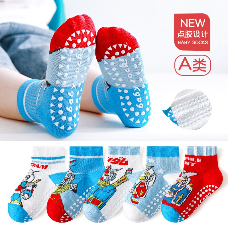 儿童袜子奥特曼夏季防滑点胶地板袜男童女童薄款网眼透气卡通船袜