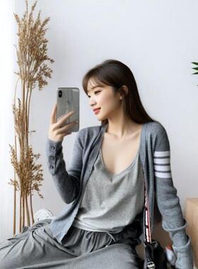 白色tb天丝针织衫防晒衫开衫女外搭2025早秋新款薄款修身上衣长袖