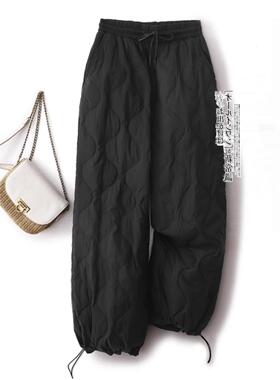 欧货轻薄羽绒棉裤女2025冬外穿松紧腰显瘦宽松防风保暖夹棉阔腿裤