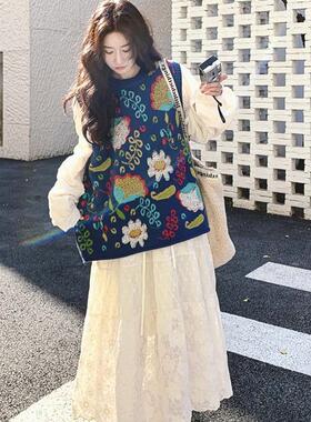 覆古毛衣马甲女套头针织背心女早秋2025春秋新款宽松外穿无袖上衣