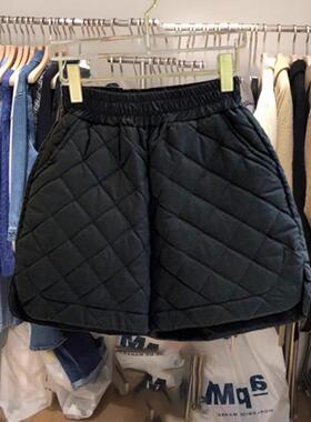 短裤夹棉阔腿裤女秋冬款松紧腰女士休闲靴裤宽松大码百搭打底棉裤