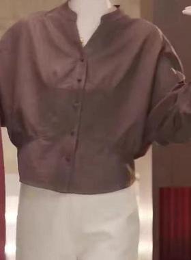 高级感洋气别致收腰显瘦红色小衫女早秋新款宽松休闲遮肚子衬衣潮