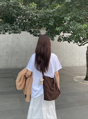 PP自制新款灯芯绒百搭复古斜挎包秋冬大容量单肩包平价文艺托特包