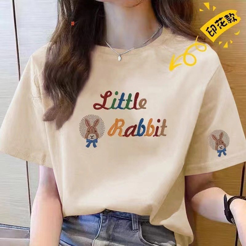 批发纯棉短袖t恤女2025夏季新款宽松大码半袖圆领情侣休闲上衣潮