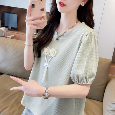 华夫格短袖t恤女夏装2025