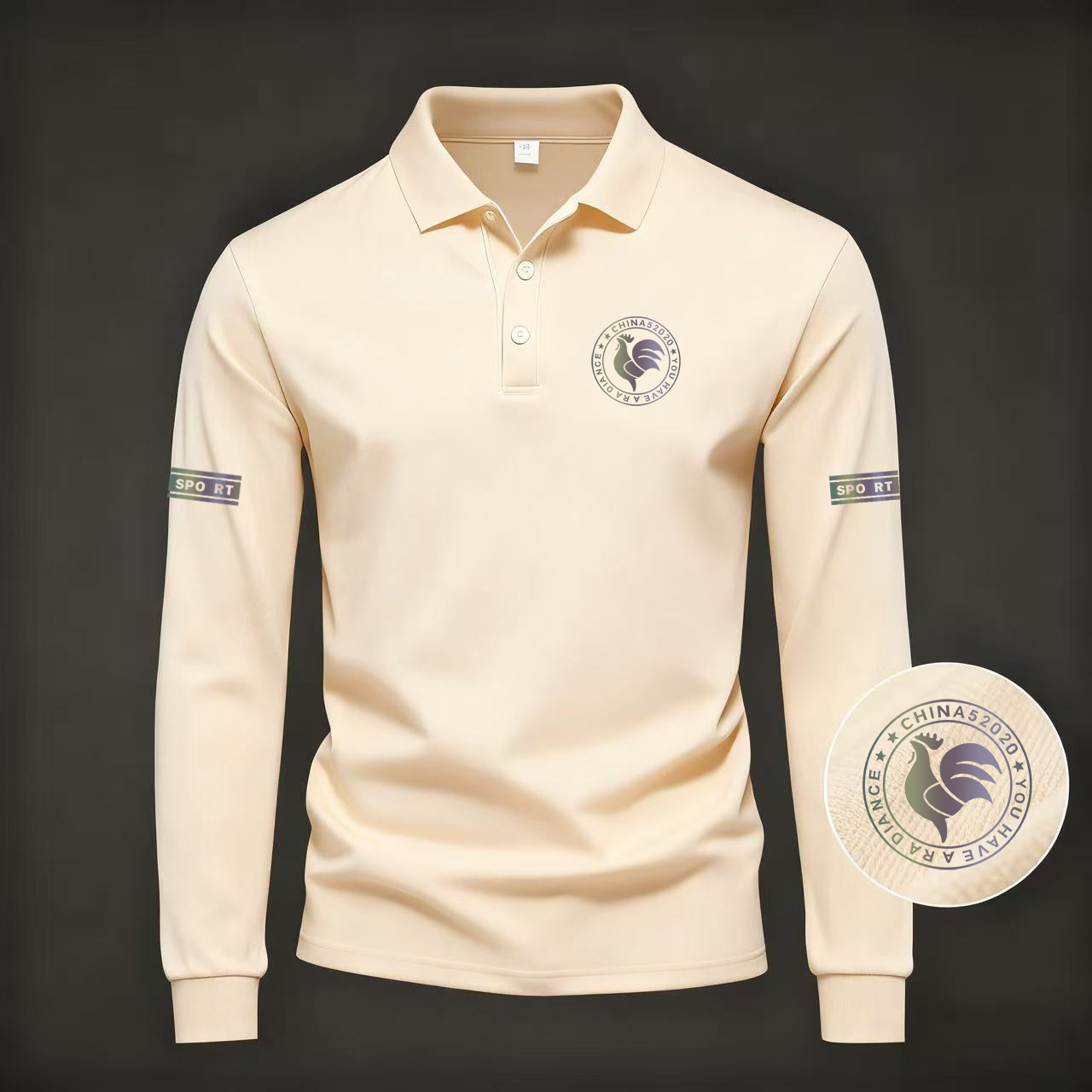 时尚翻领长袖T恤男2026秋季新款高级印花潮流休闲百搭POLO衫打底