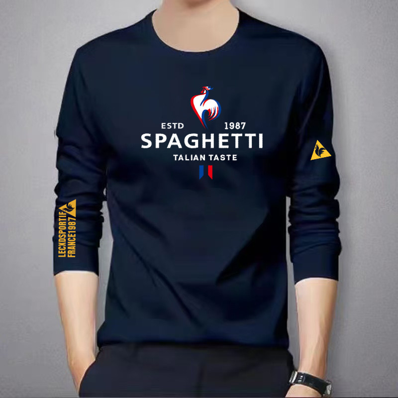 公鸡圆领长袖T恤男春秋纯棉透气套头上衣休闲舒适无帽打底衫上衣