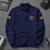T恤男三道杠港风翻领休闲2025春秋新款 时尚 polo长袖 打底带领上衣