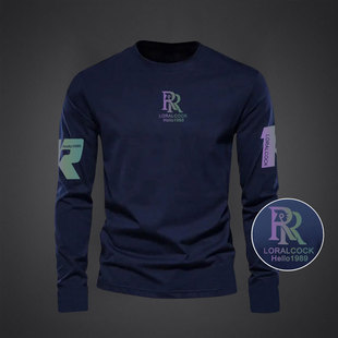 男士 罗乐公鸡纯棉长袖 休闲打底衫 圆领t恤修身 运动上衣潮 男T恤秋季